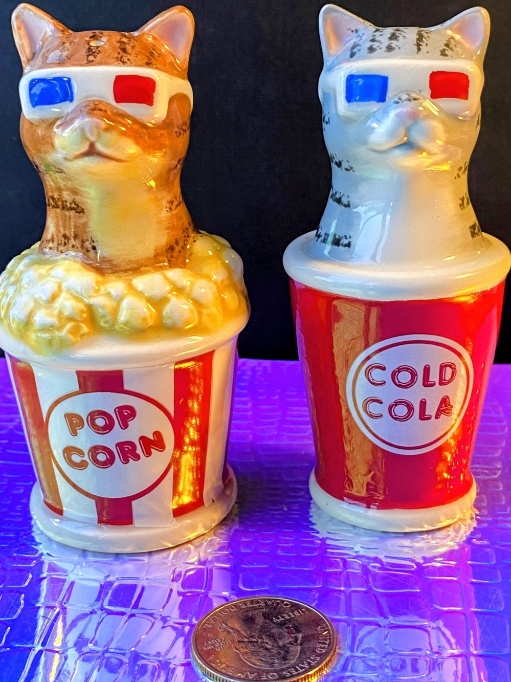 Ceramic Popcorn & Cold Cola Cat Salt and Pepper Shaker Set - Red & White